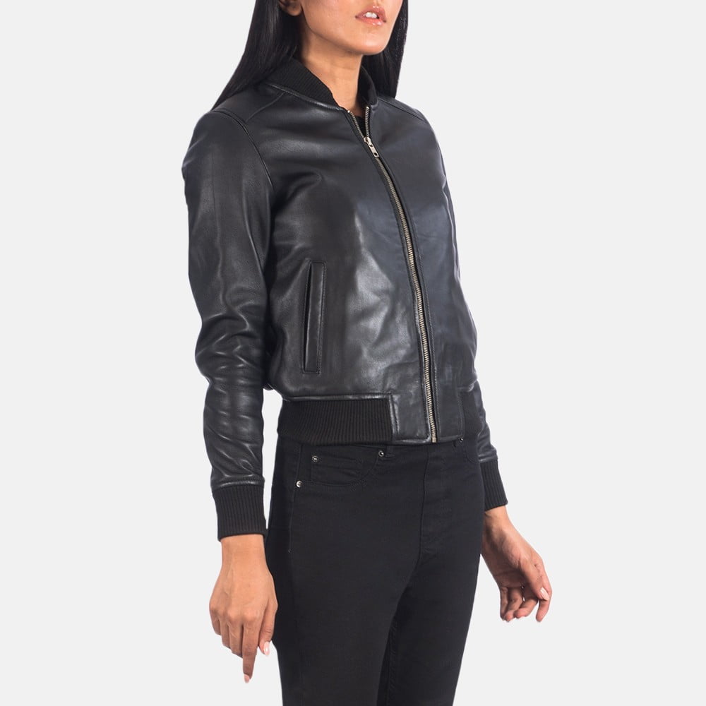 Black leather jackets women bomber - Side View