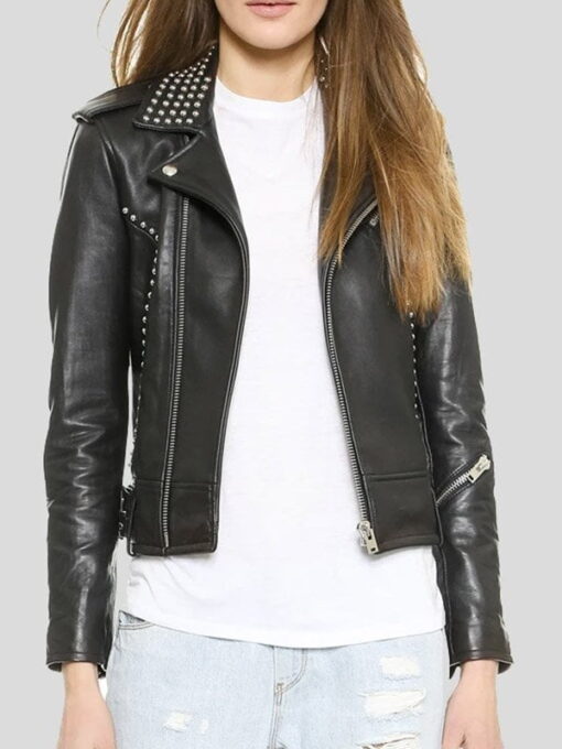 Women's Biker Studded Leather Jacket