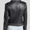 Black Women's Black Studded Leather Jacket - Side View