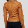 Brown Womens Brown Studded Biker Leather Jacket - Side View