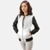 Women Silver Bomber Leather Jacket