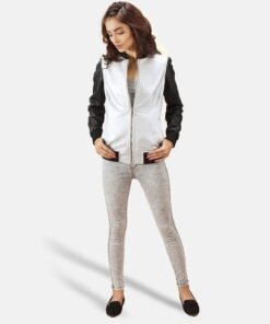 Women Silver Bomber Leather Jacket