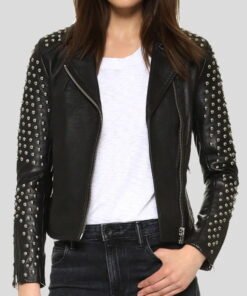 Women's Studded Black Leather Motorcycle Jacket