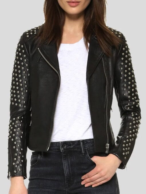 Women's Studded Black Leather Motorcycle Jacket