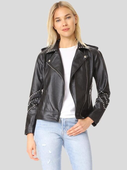 Women’s Studded Leather Motorcycle Jacket