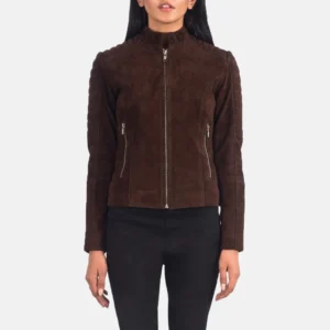 quilted leather biker jacket - Front View