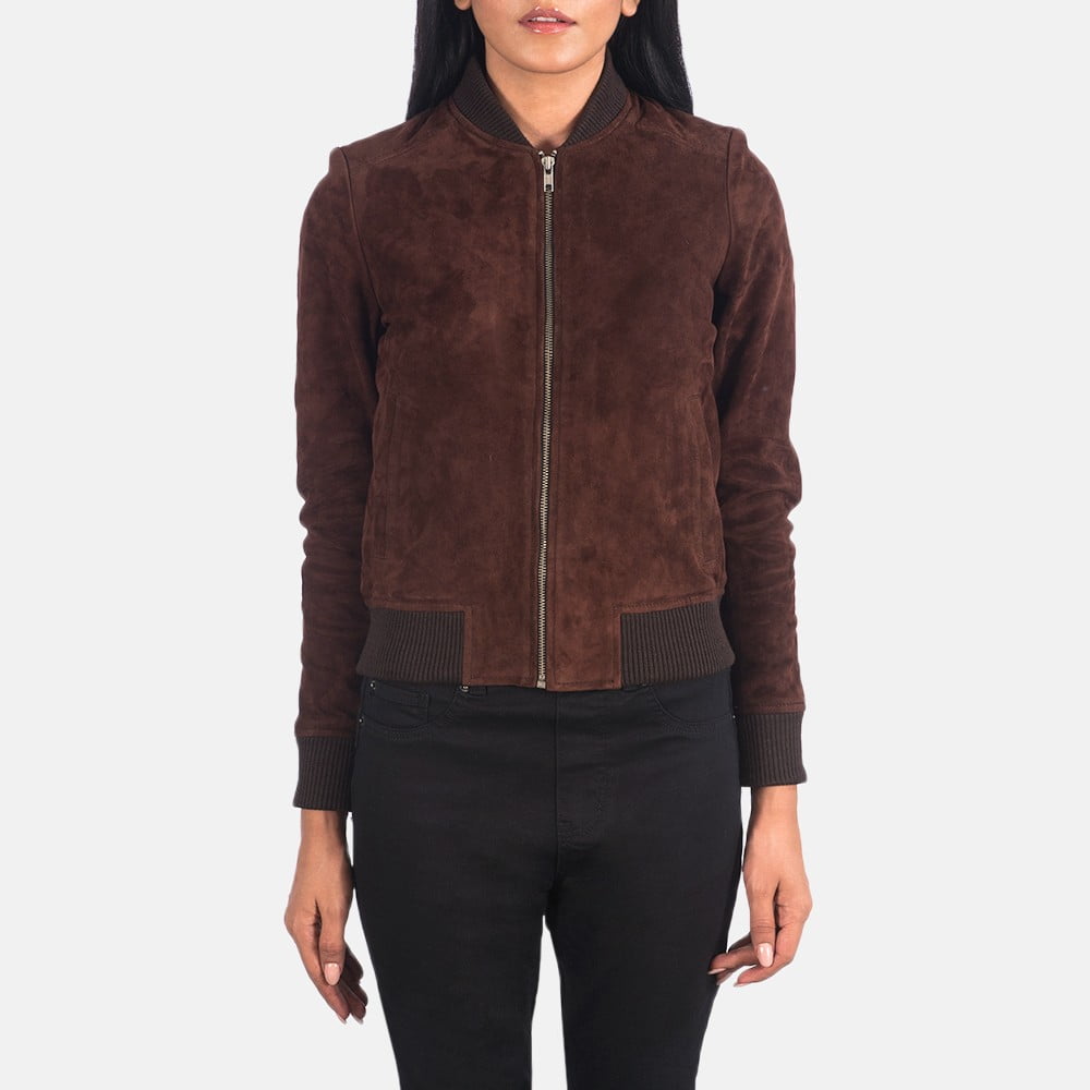 Brown leather jackets women bomber - Product View