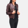 Maroon leather jackets women bomber - Back View