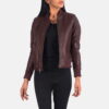 Maroon leather jackets women bomber - Back View
