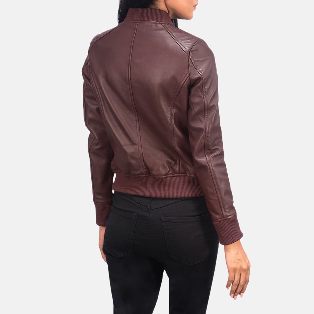 Maroon leather jackets women bomber - Side View