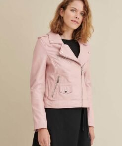 Pink Leather Jacket Women, Genuine Leather