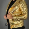 Mens Golden Color Leather Jacket - Product View