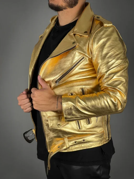 Gold Leather Jacket Men