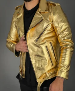 Mens Golden Color Leather Jacket