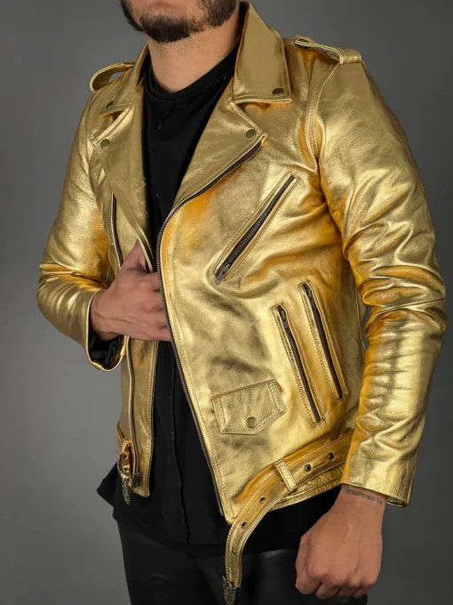 Mens Golden Color Leather Jacket