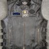 Harley Davidson Skull Embroidered Leather Vest - Front View