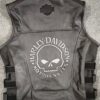 Harley Davidson Skull Embroidered Leather Vest - Side View