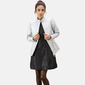 Silver Silver Leather Jacket Women - Side View