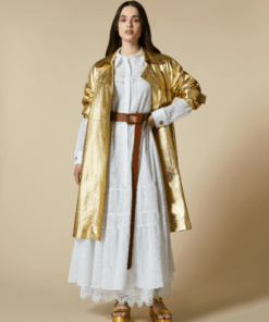 Gold Leather Trench Coat Women