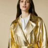 gold leather trench coat - Product View