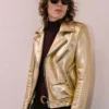 Gold gold Leather jacket - Side View