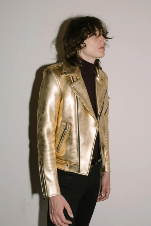 Gold Leather Jacket Men