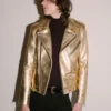 Gold gold Leather jacket - Product View