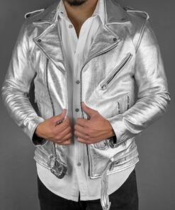 mens silver leather jacket