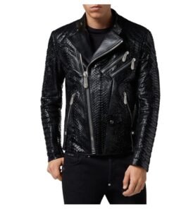 PHILIPP PLEIN LEATHER BIKER SLIM FIT LUXURY JACKET