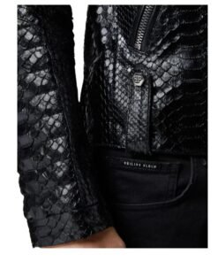 PHILIPP PLEIN LEATHER BIKER SLIM FIT LUXURY JACKET