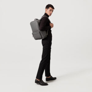 The Philos Midnight Blue Leather Backpack Grey