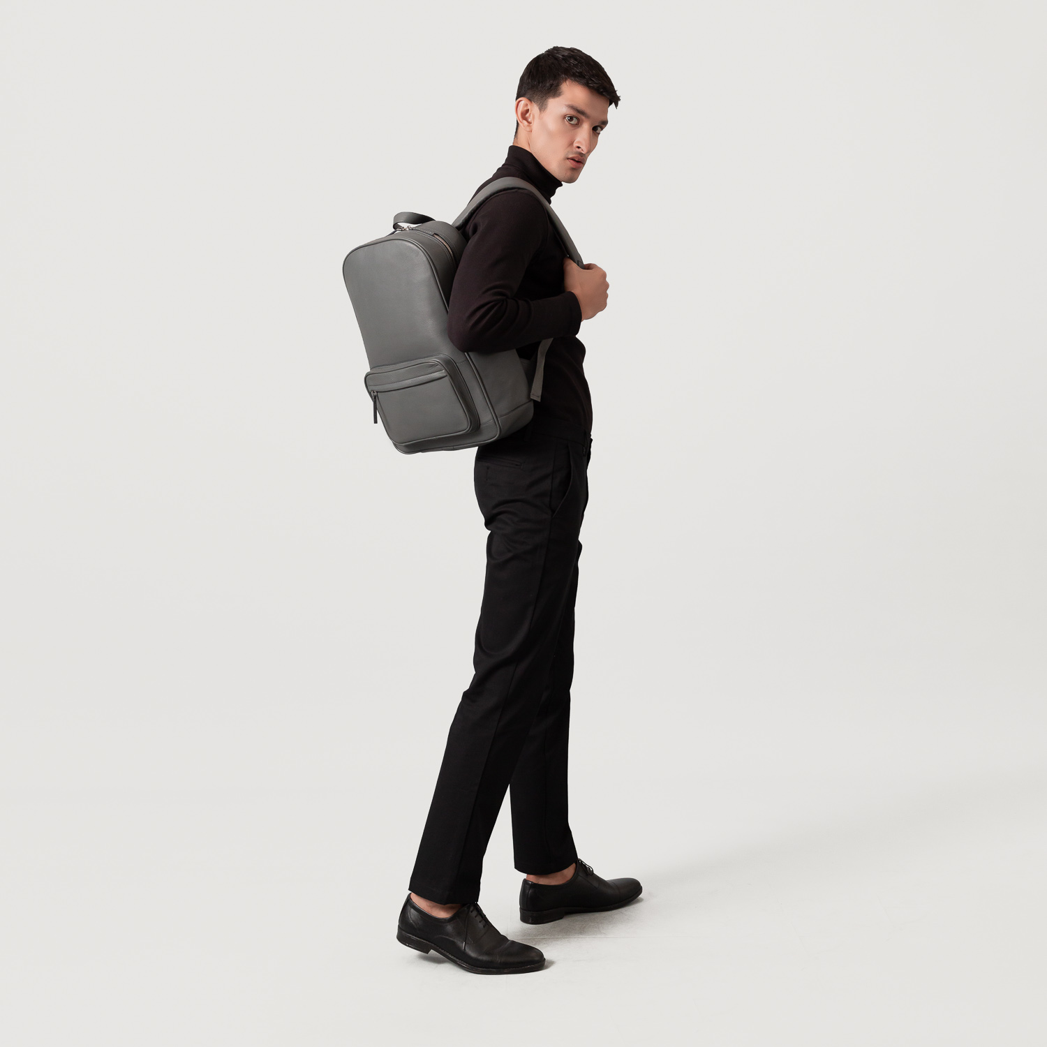 The Philos Midnight Blue Leather Backpack Grey