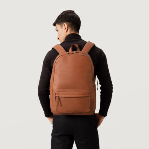 The Philos Midnight Blue Leather Backpack Brown