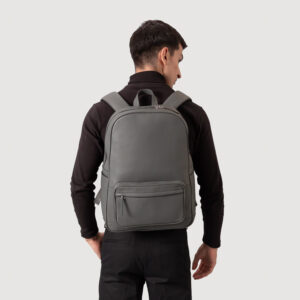 The Philos Midnight Blue Leather Backpack Grey