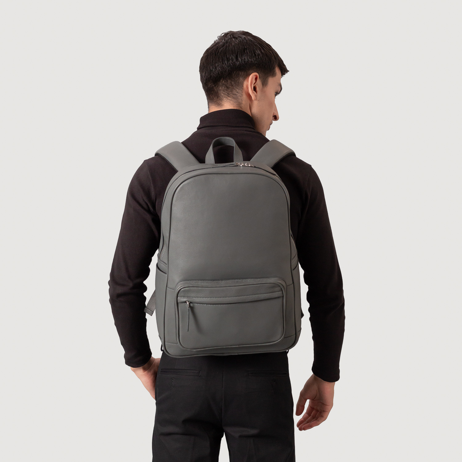 The Philos Midnight Blue Leather Backpack Grey