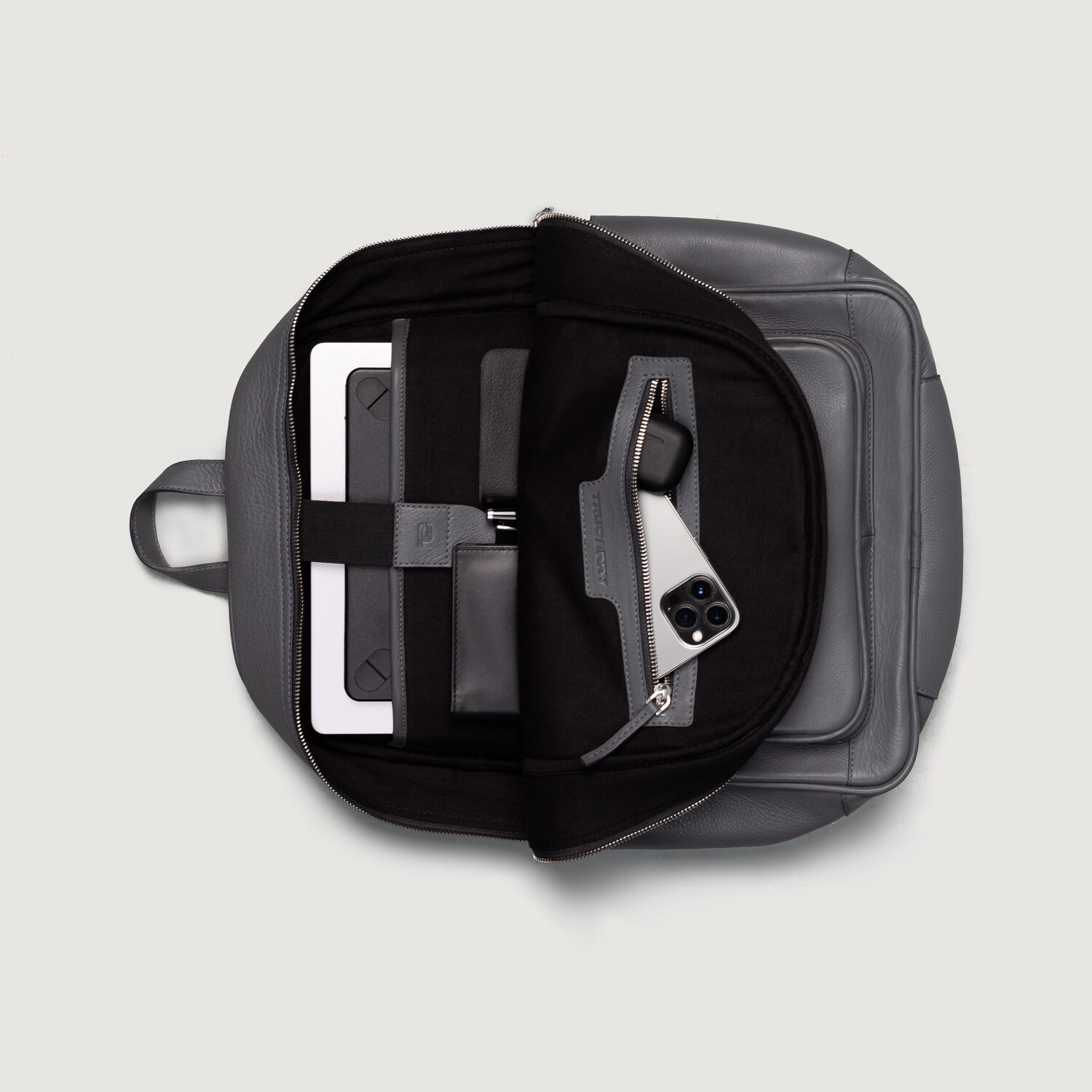 The Philos Midnight Blue Leather Backpack Grey