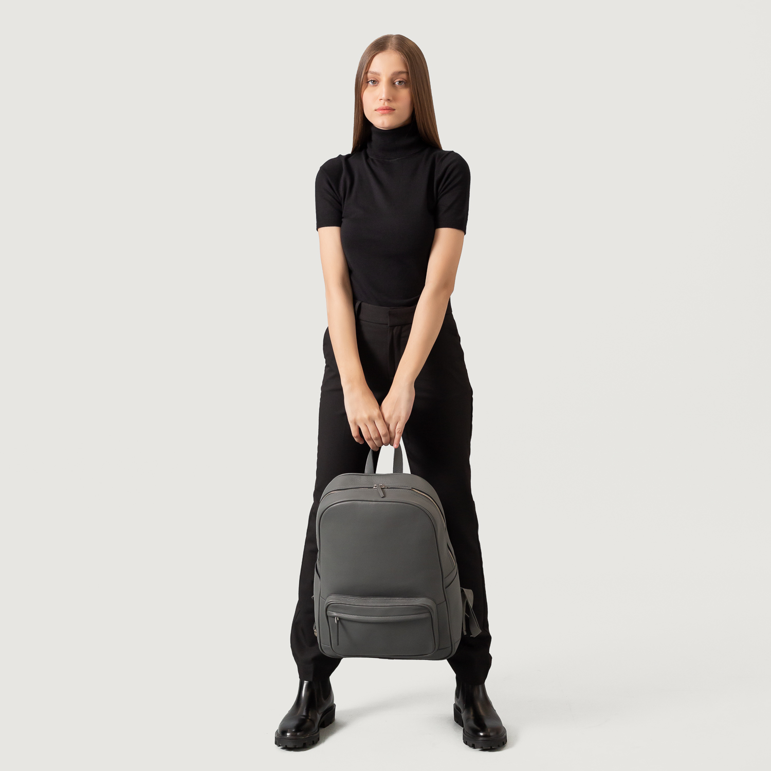 The Philos Midnight Blue Leather Backpack Grey