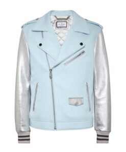 PHILIPP PLIEN WOOLEN CLOTH BIKER WITH LEATHER ARMS GRAPHIC PLEIN