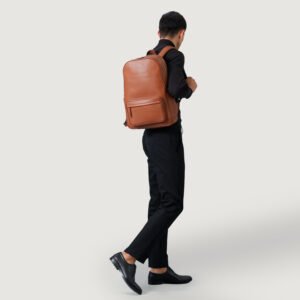 The Philos Midnight Blue Leather Backpack Brown