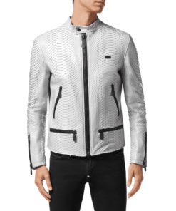 PHILIPP PLEIN PYTHON LEATHER MOTO JACKET LUXURY
