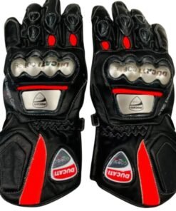 DUCATI MOTORBIKE RACING LEATHER GLOVES BLACK & RED