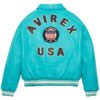 Avirex Leather Jacket Turquoise - Side View