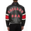 Black Avirex Chicago USA Leather Jacket Black & Red - Back View