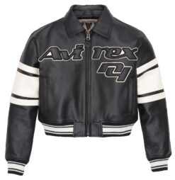 AVIREX CROPPED BLACK ICON LEATHER JACKET