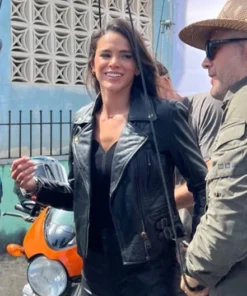 BRUNA MARQUEZINE BLUE BEETLE LEATHER JACKET