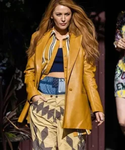 BLAKE LIVELY IT ENDS WITH US LEATHER TRENCH COAT