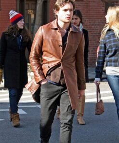 Ed Westwick Leather Trench Coat