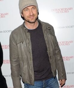 Gerard Butler Leather Jacket Gery