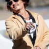 JOHNNY DEPP LEATHER JACKET CAMEL - Front View