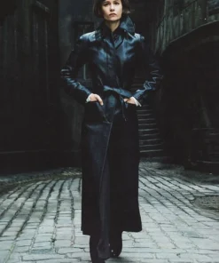 KATHERINE WATERSTON FANTASTIC BEASTS LEATHER LONG COAT